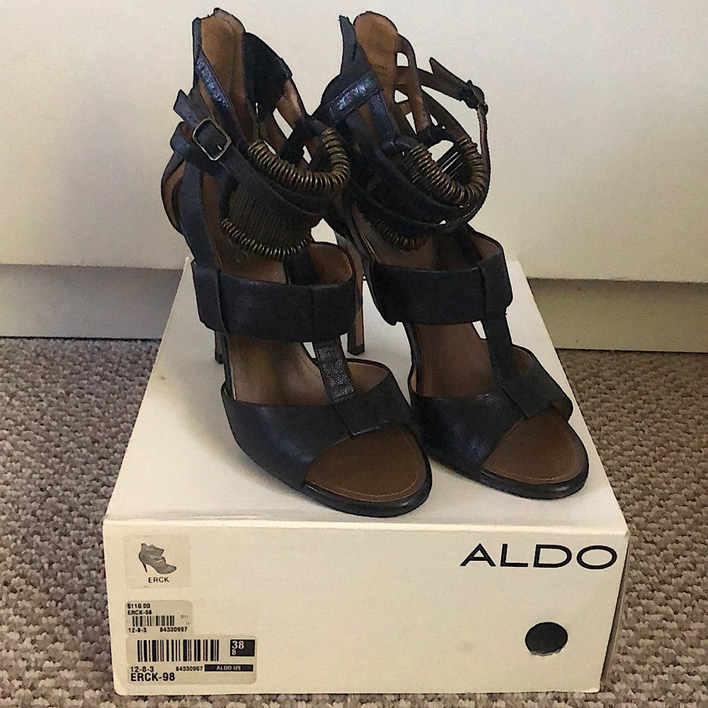 Aldo black leather heels, size 8